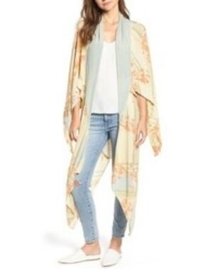 Free People  Morning Glory Kimono Light Blue and Cream Patchwork Duster